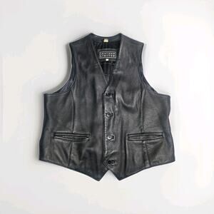 VTG Men’s XXL Leather Limited Black Biker Western Vest Motorcycle Soft Leather